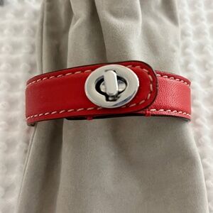 New Red Coach Leather Wrap Turnlock Bracelet
